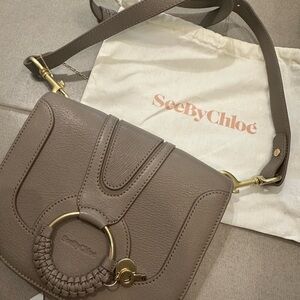 See By Chloé Taupe-Brown Crossbody Bag with Braided Ring Hardware